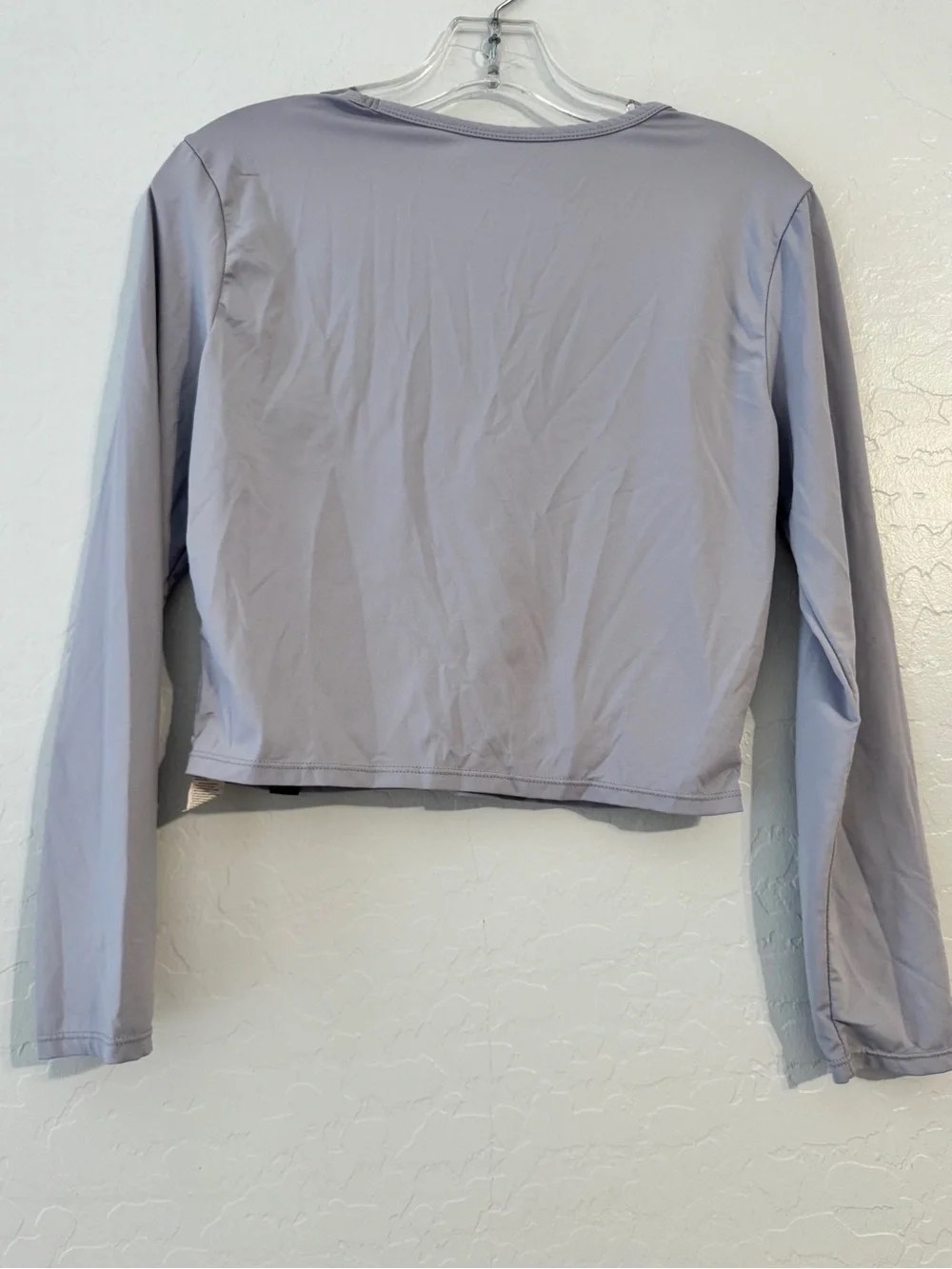 👚XEXYMIX Women's Gray Cropped Long Sleeve Crew Neck Stretch Top Athletic Fit L